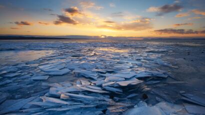Ice cracks in lake Balaton, Hungary